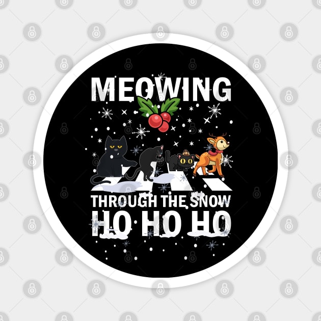 Meowing Through The Snow Cats Crossing Roads Crosswalk Pun Magnet by alcoshirts